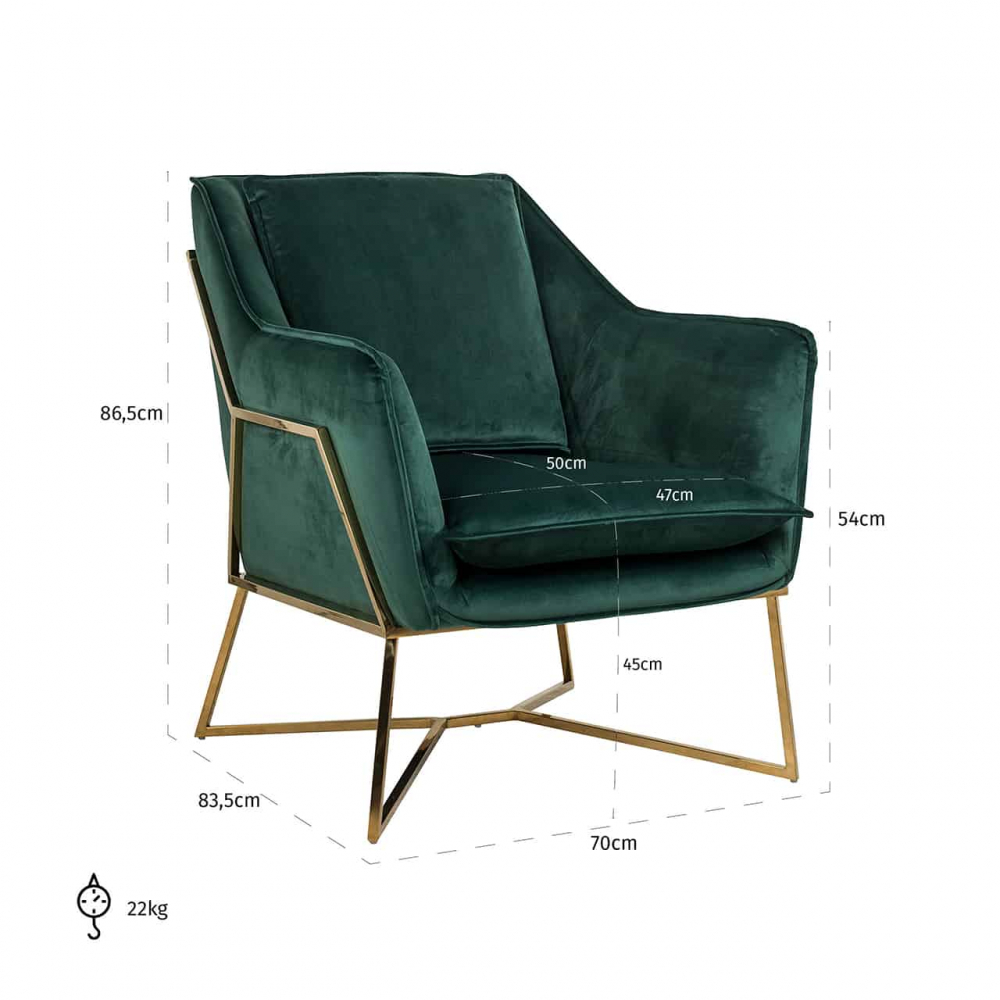 Armchair Aurelia Green velvet / gold (Quartz Green 501)