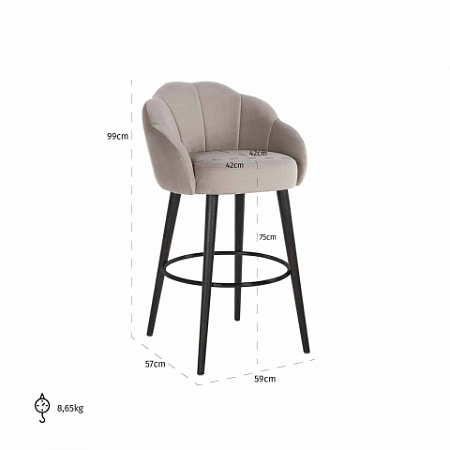 Barstool Tulip Khaki velvet (Quartz Khaki 903)
